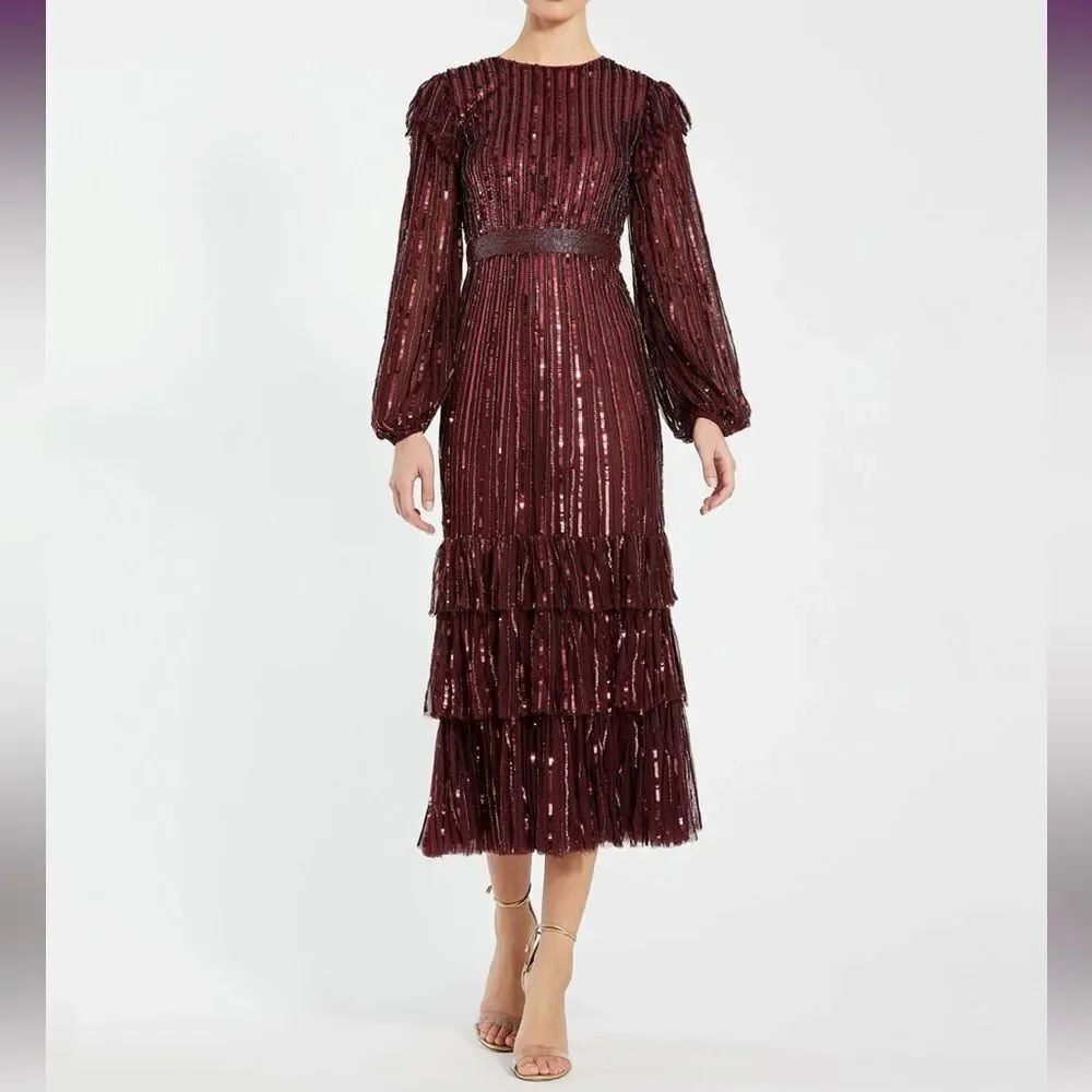 Mac Duggal 23003 Bishop Sleeve Beaded Waist Dress